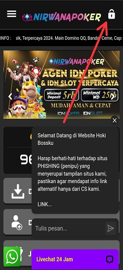 ikon gembok di dashboard situs Nirwanapoker